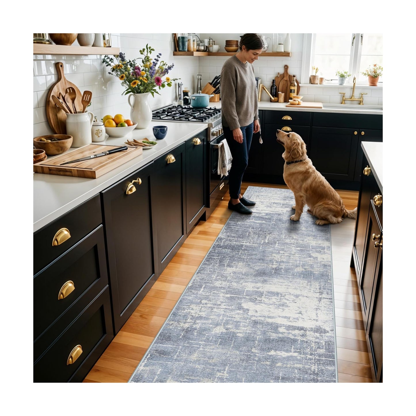 Hallway 2x10 Washable Runner Rug: Abstract Kitchen Stove Rugs Low-Pile Stain Resistant Entryway Area Rug Cozy Bedroom