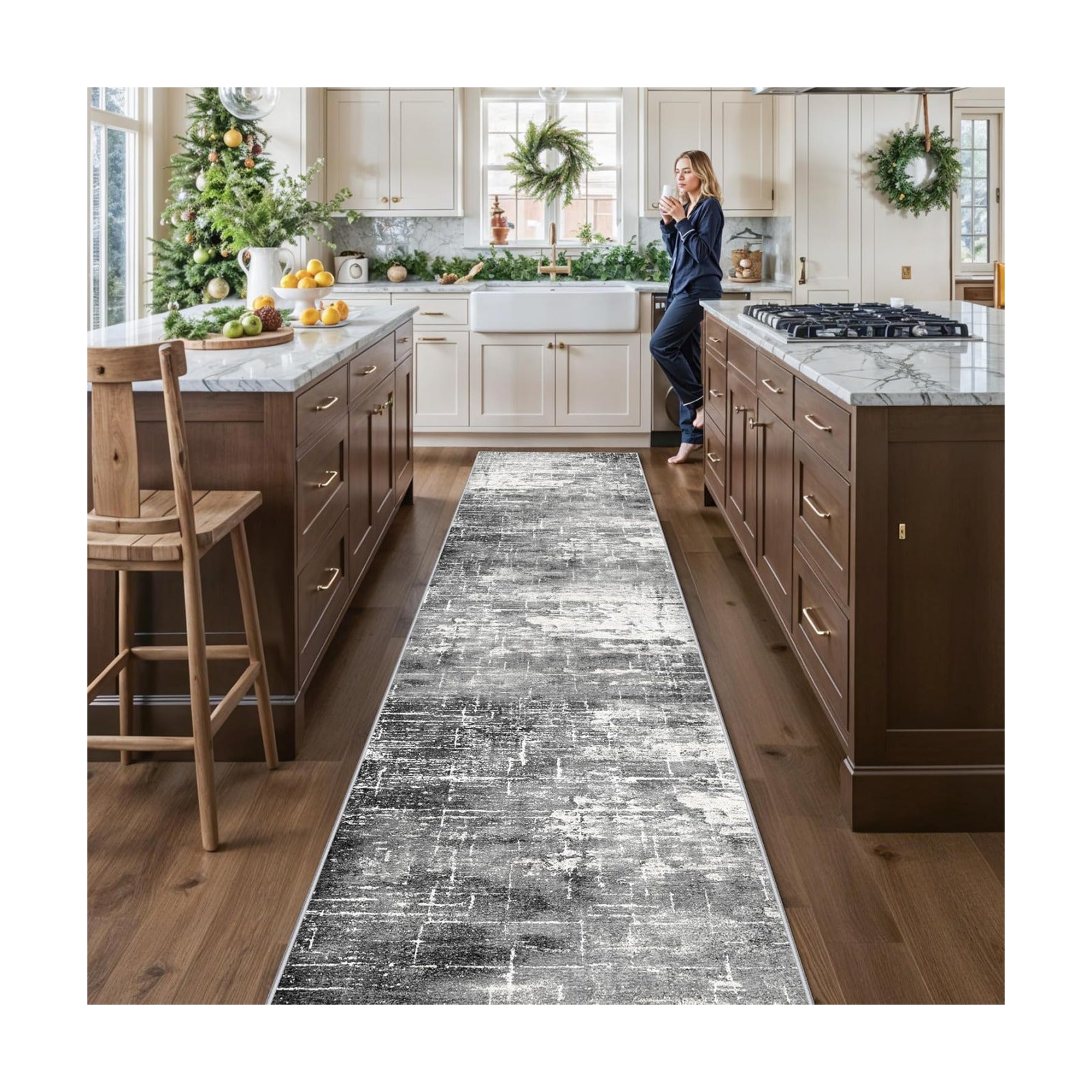 Abstract 14ft Long Runner Rug: Non-Slip Washable Rug Runner Low-Pile Soft Beside Carpet Indoor Farmhouse Entryway Floor