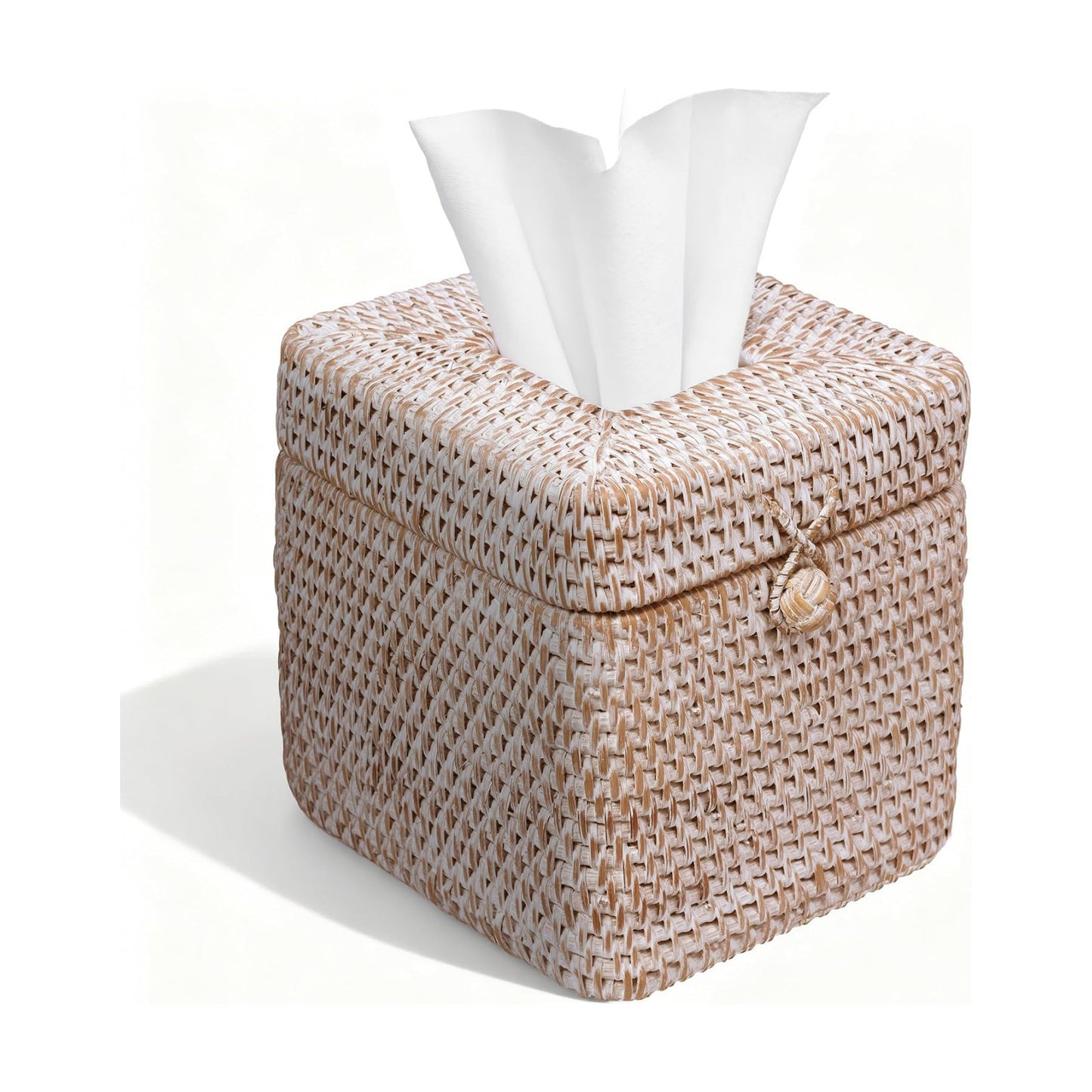 Rattan Tissue Box Cover / Whitewash / 5.5 x 5.5 x 5.9