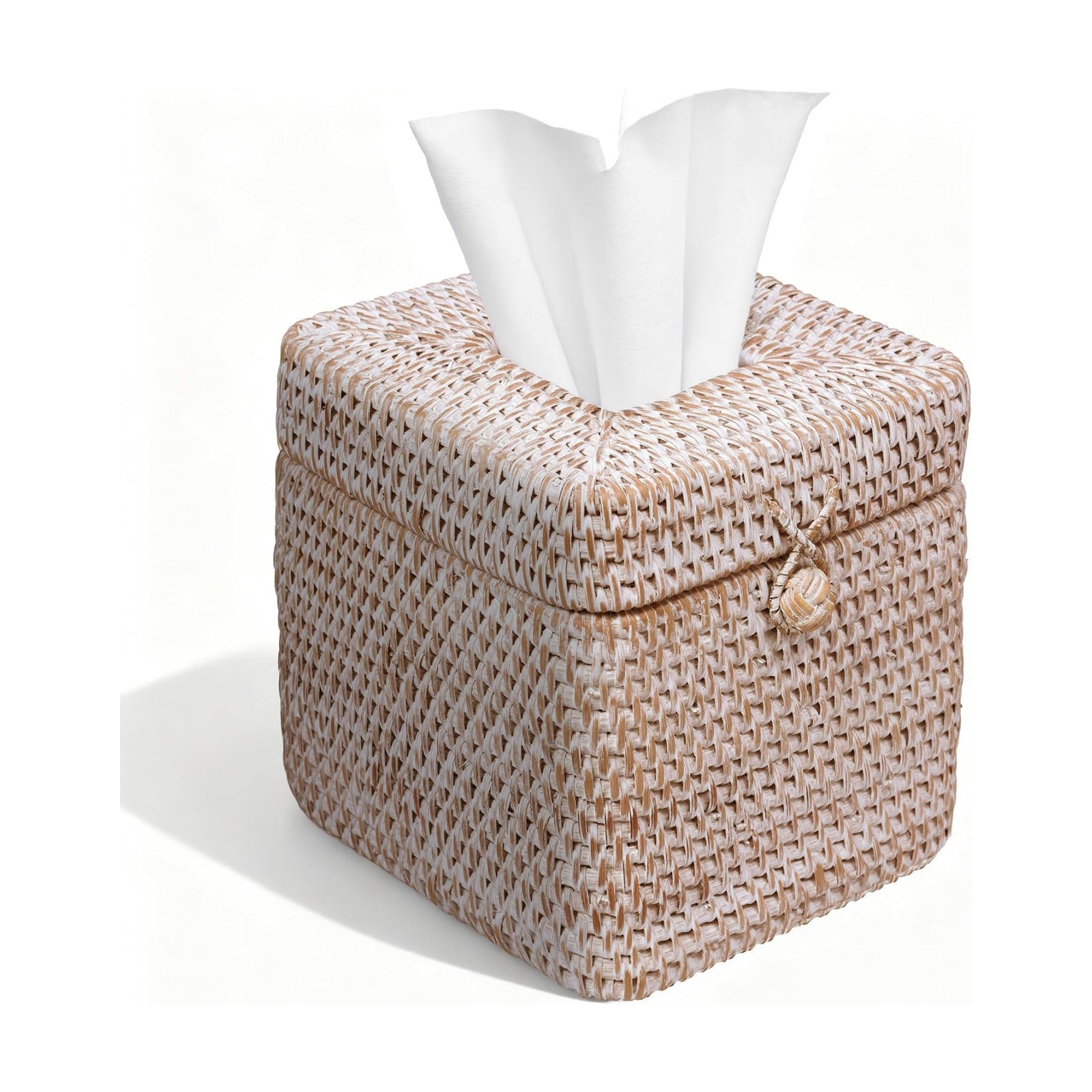Rattan Tissue Box Cover / Whitewash / 5.5 x 5.5 x 5.9