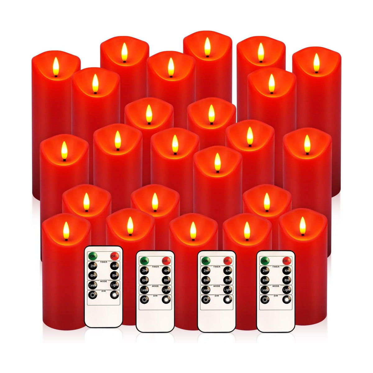 fclayvts 24 Pack Red LED Candles with Remote & Timer - Flameless Pillar Candles with 3D Flickering Flame, Battery