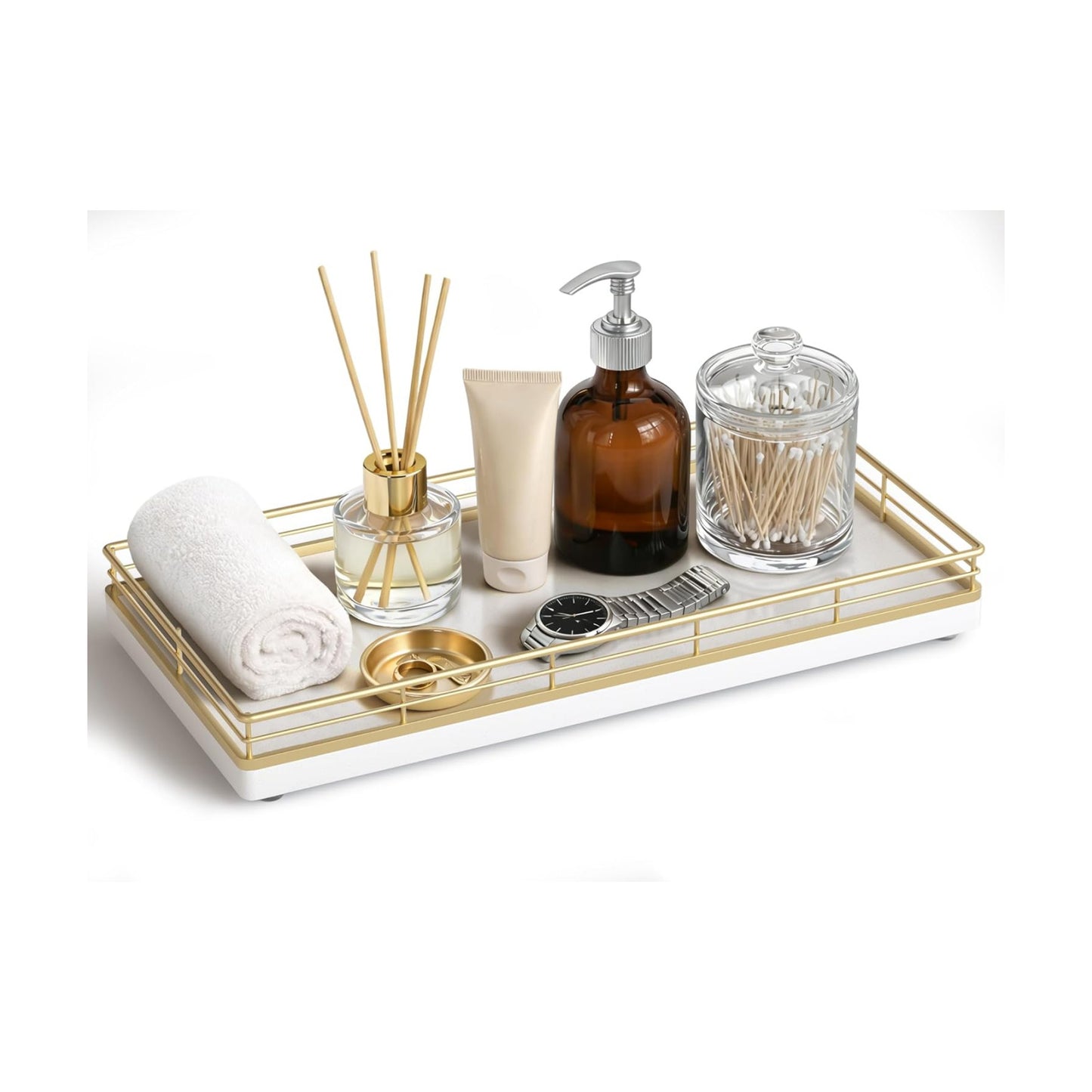 Oak Wood Toilet Tank Tray / 12 x 6 x 1.5 / Gold & White