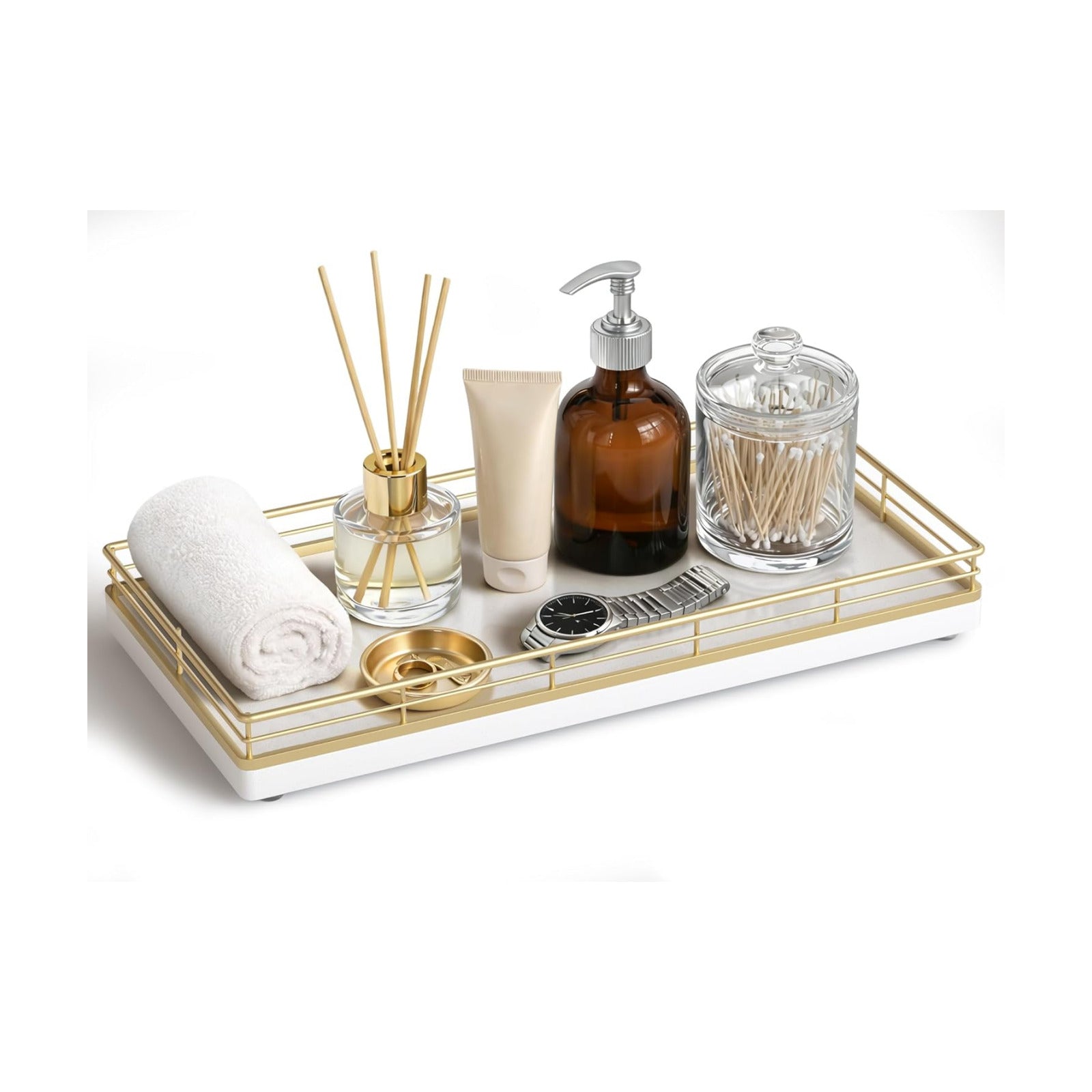 Oak Wood Toilet Tank Tray / 12 x 6 x 1.5 / Gold & White