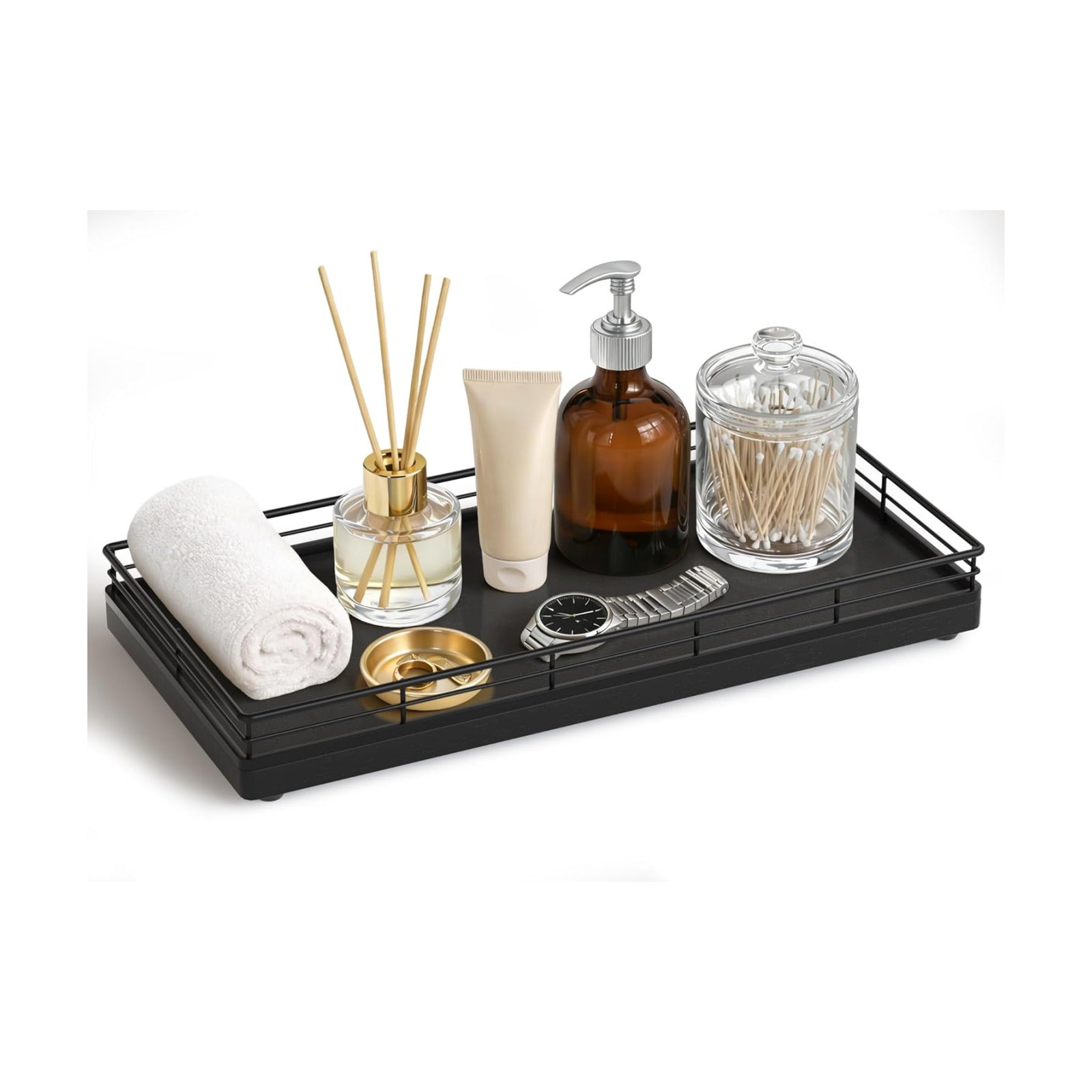 Oak Wood Toilet Tank Tray / 12 x 6 x 1.5 / Black