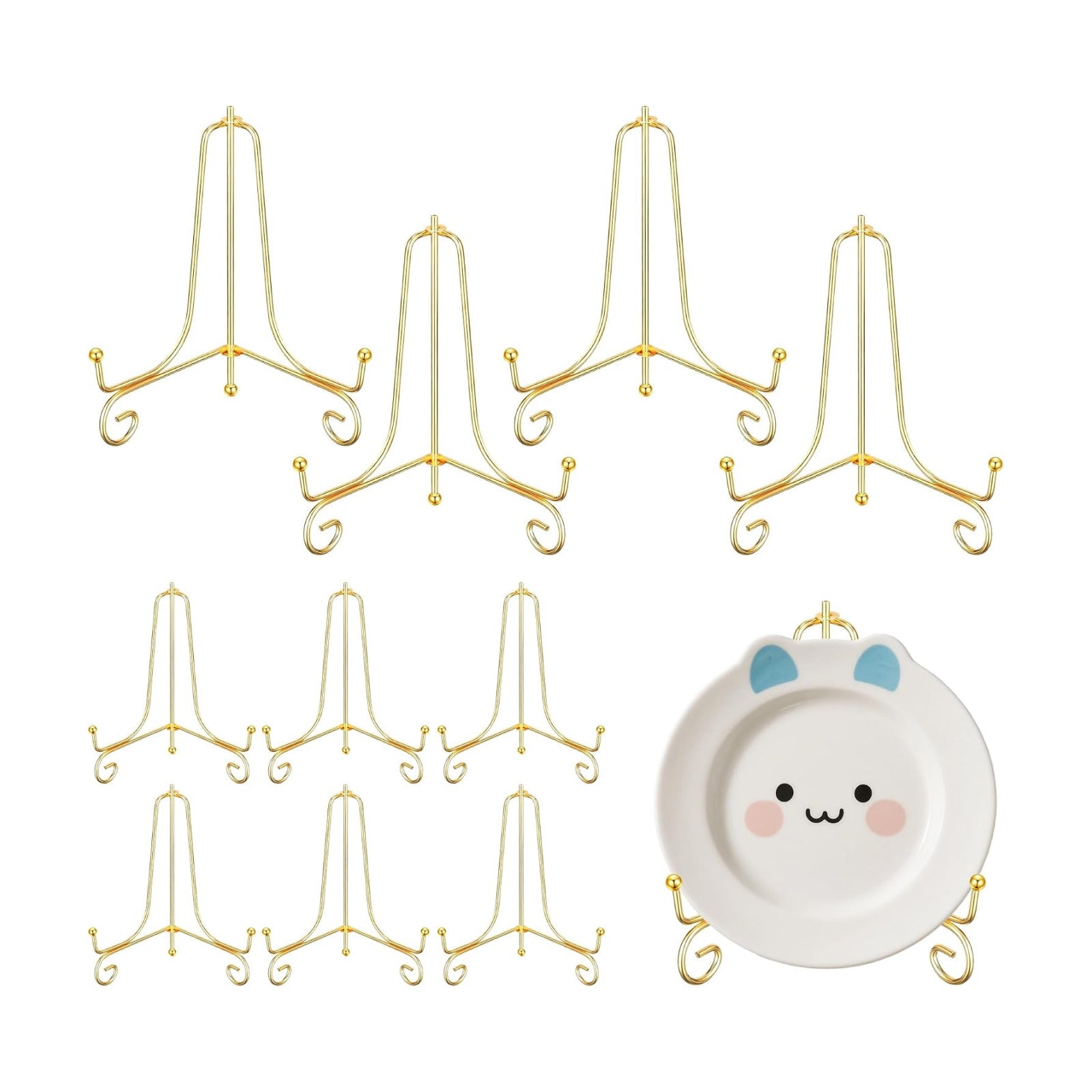 Metal Plate Stands for display Picture Frame Holder Stand Table Easels / Gold / 6 Inch / Set of 10