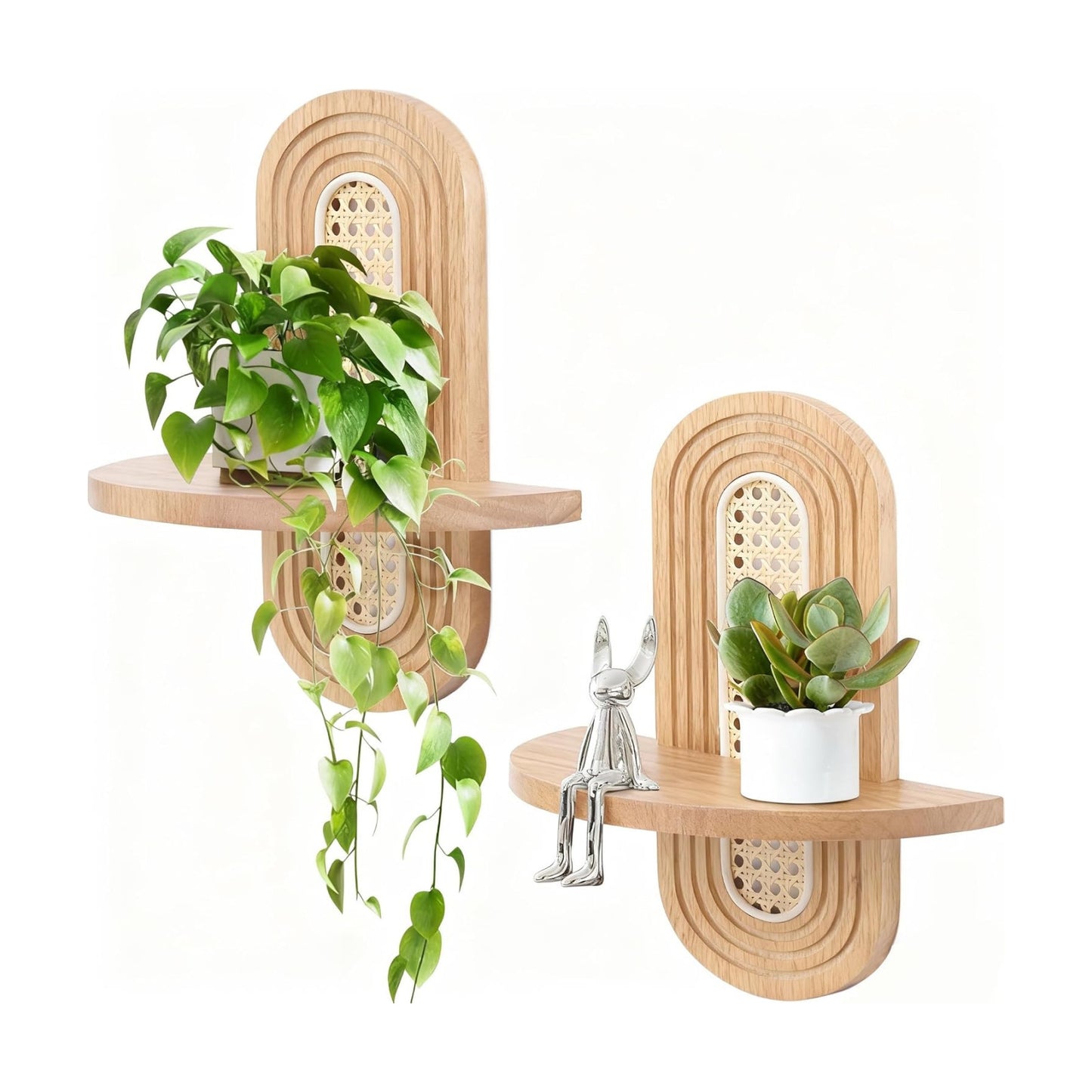 Floating Shelves / Rattan Plant Shelf / Natural / Set of 2