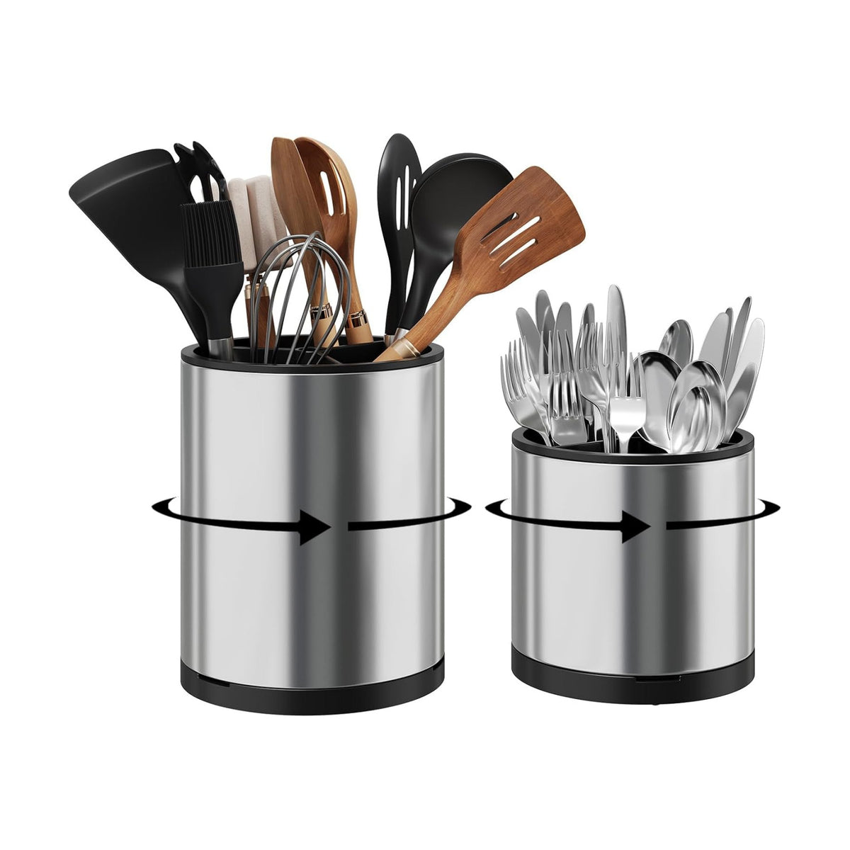 Extra Large Utensil Holder for Kitchen Counter, 360°Rotating Cooking Utensils Holder for Countertop, Stainless Steel