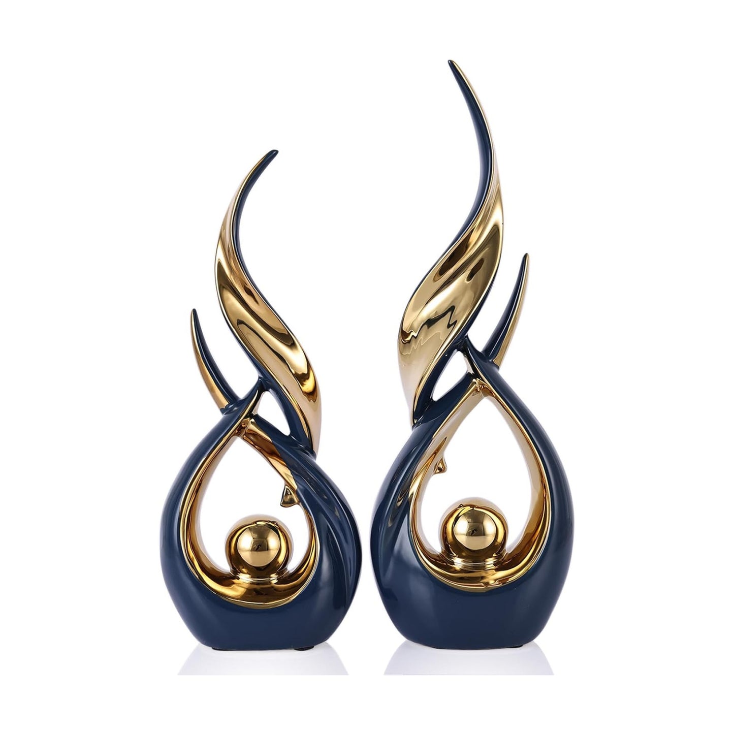 Ceramic Statues / Modern Abstract Art Sculptures / Blue Gold / Set of 2