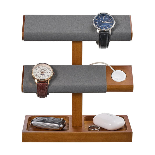 ProCase Wood Watch Display Stand Holder for Men, Wristwatch Tower with T-Bar Design, Hanging Watch Rack, Wooden Wrist