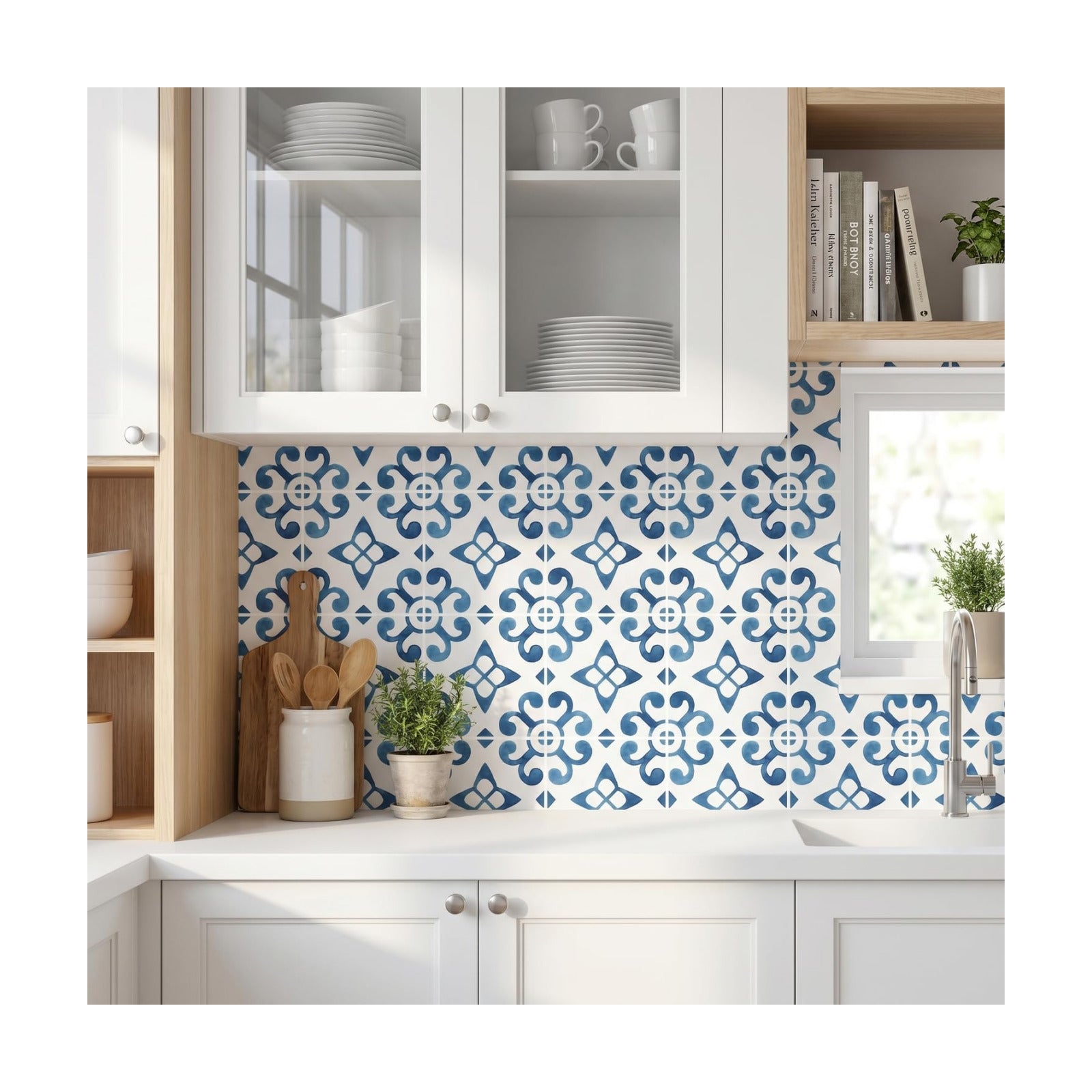 Watercolor Tile Decals / Blue / 5.9 Inch / Set of 16