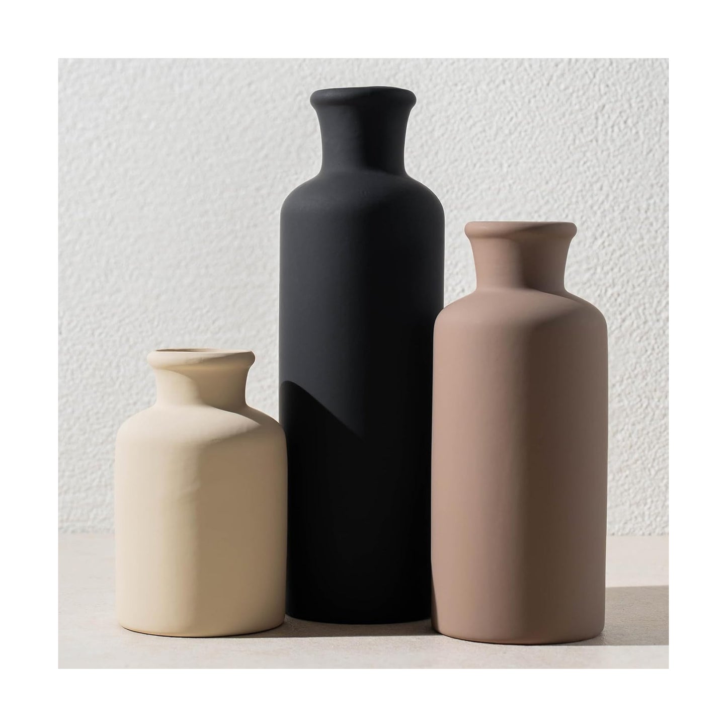 Ceramic Vase / Black Mix Set - White#2 / Set of 3