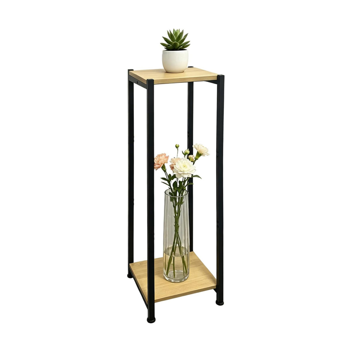 Dipion 40 Inch Tall Plant Stand Indoor,2 Tier Pedestal Stand,Yellow Oak | Rock-Solid Stability,Adjustable Feet,0.8x0.8"