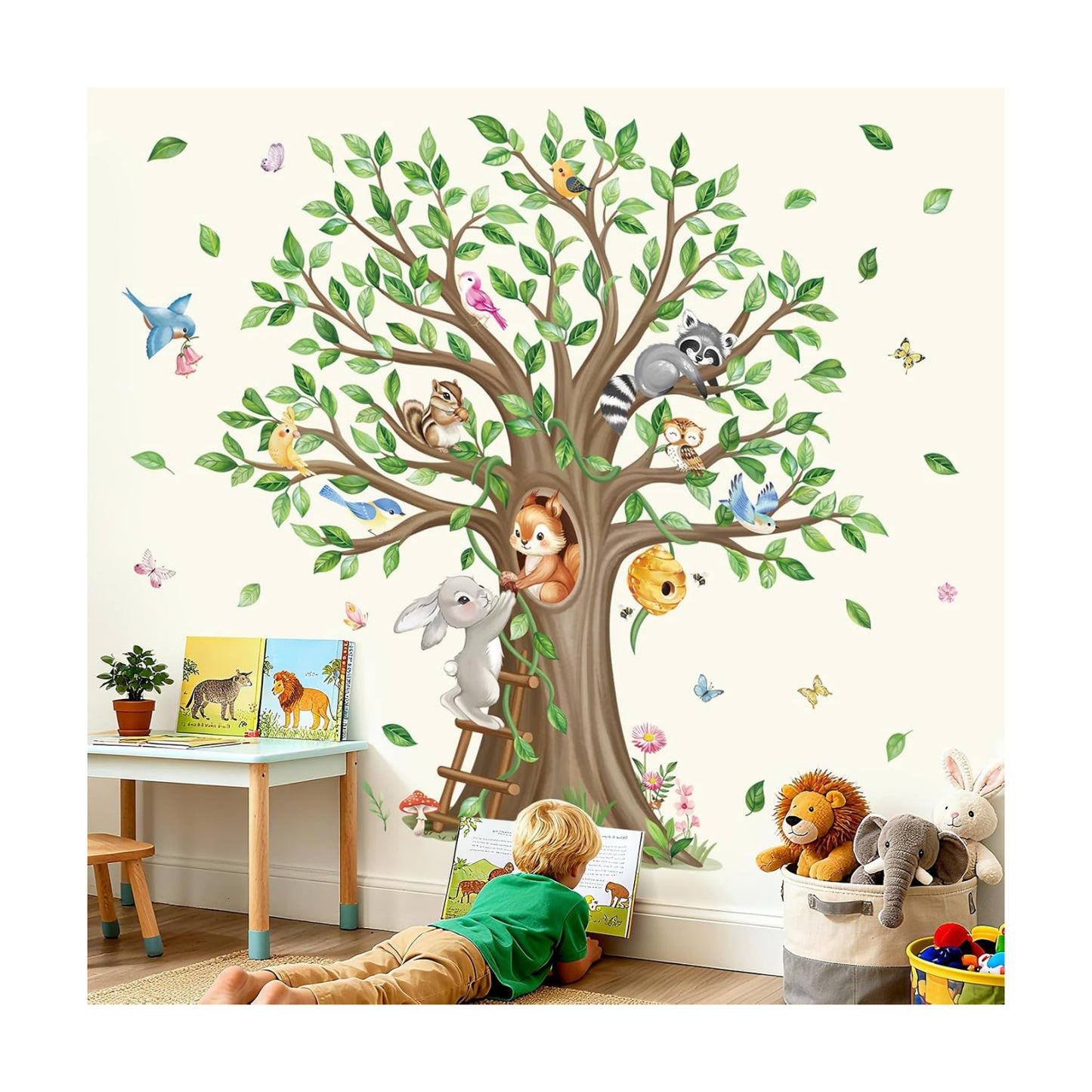 Woodland Animals Large Tree Wall Stickers Forest Animals Rabbit Squirrel Peel and Stick Wall Art