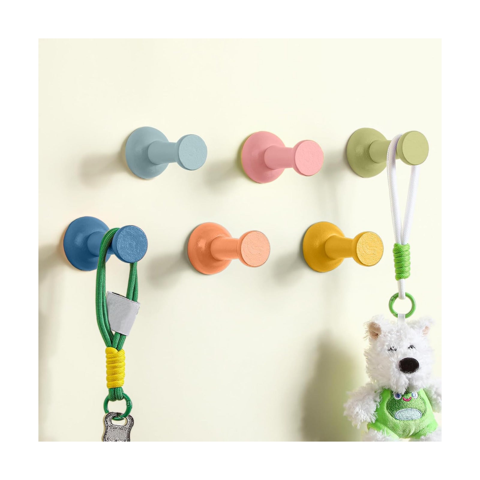 Wall Coat Hooks Colorful Wood Adhesive Coat Hanger Shape Nordic / Bohemia / Pushpin / Set of 6