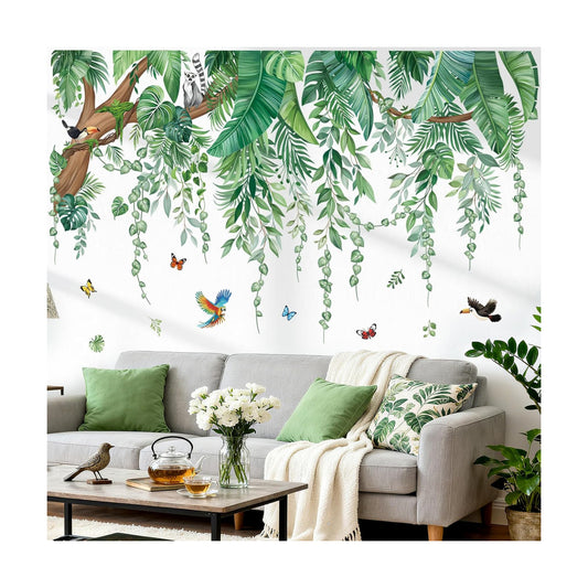 Large Tropical Leaves Wall Stickers Hanging Vines Palm Tree Peel and Stick Wall Art Decals / Green