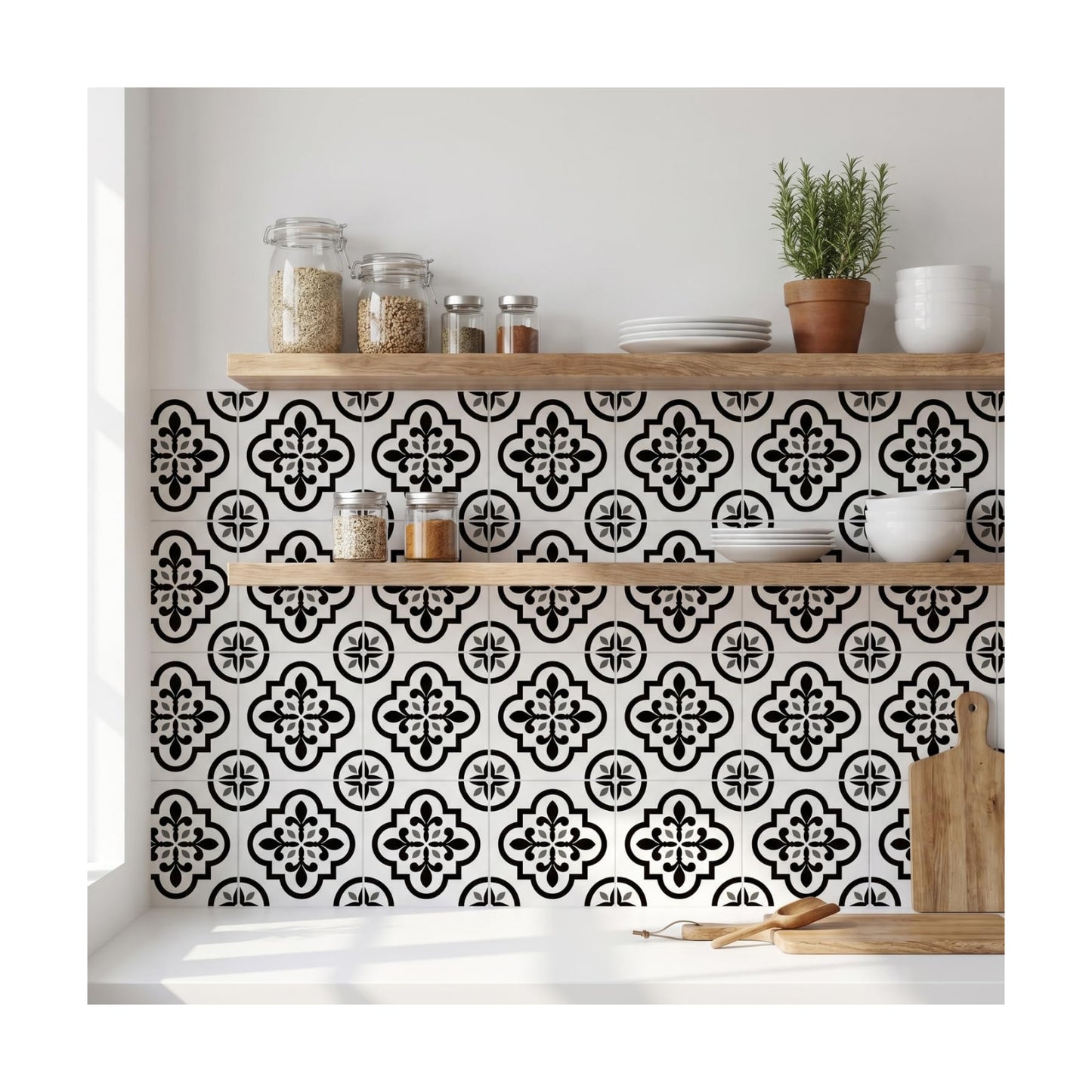 White Peel and Stick Tiles / Black / 5.9 Inch / Set of 16