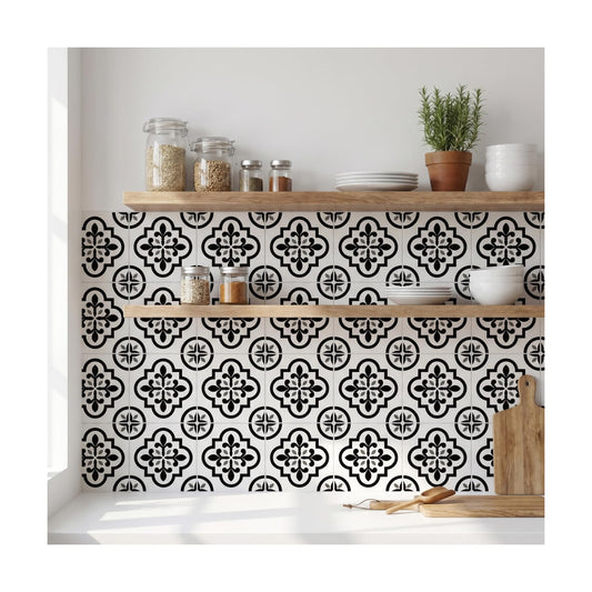 White Peel and Stick Tiles / Black / 5.9 Inch / Set of 16