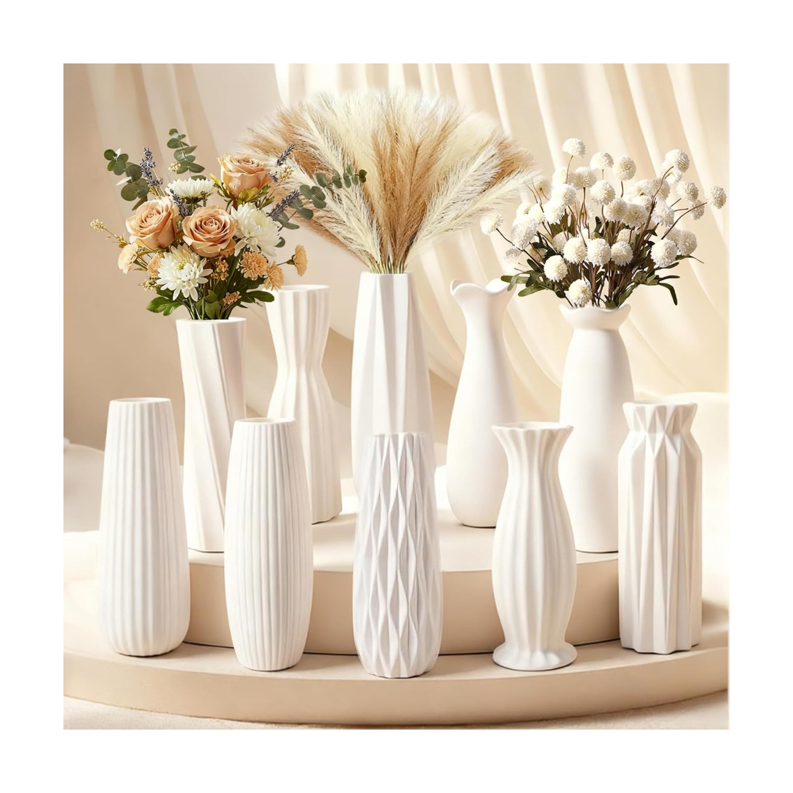 10-Piece Ceramic Vases Set / White / 8 Inch