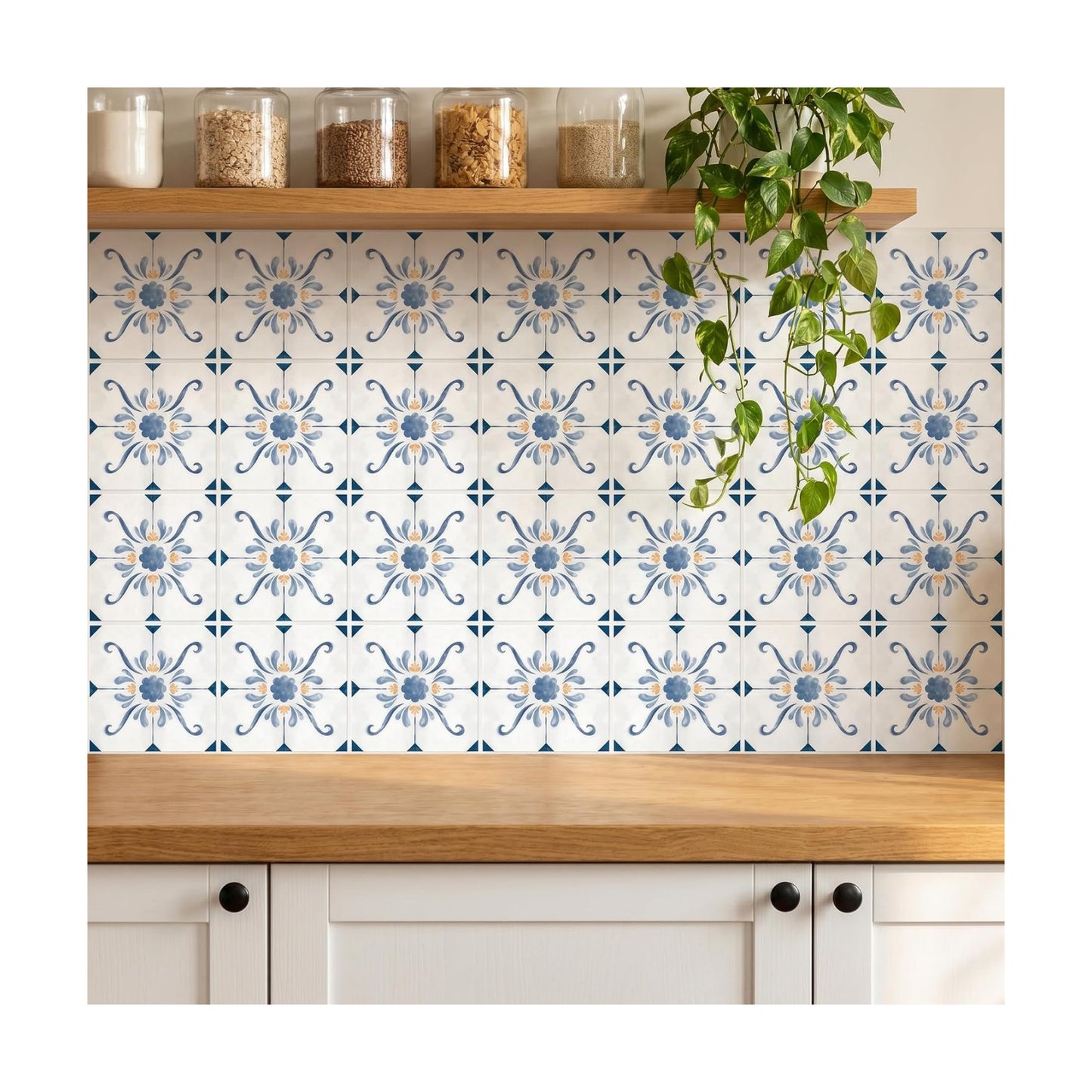 French Country Tile Stickers / Blue / 4 x 4 / Set of 30