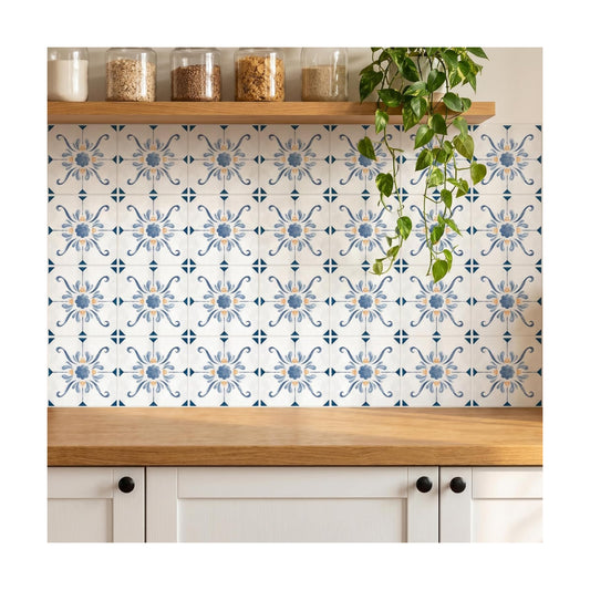 French Country Tile Stickers / Blue / 4 x 4 / Set of 30