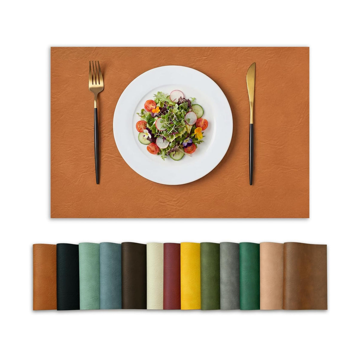 Artoid Mode Rust Faux Leather Placemats Set of 6, 12x18 Inch Waterproof Wipeable Heat Resistant Vinyl Place Mats