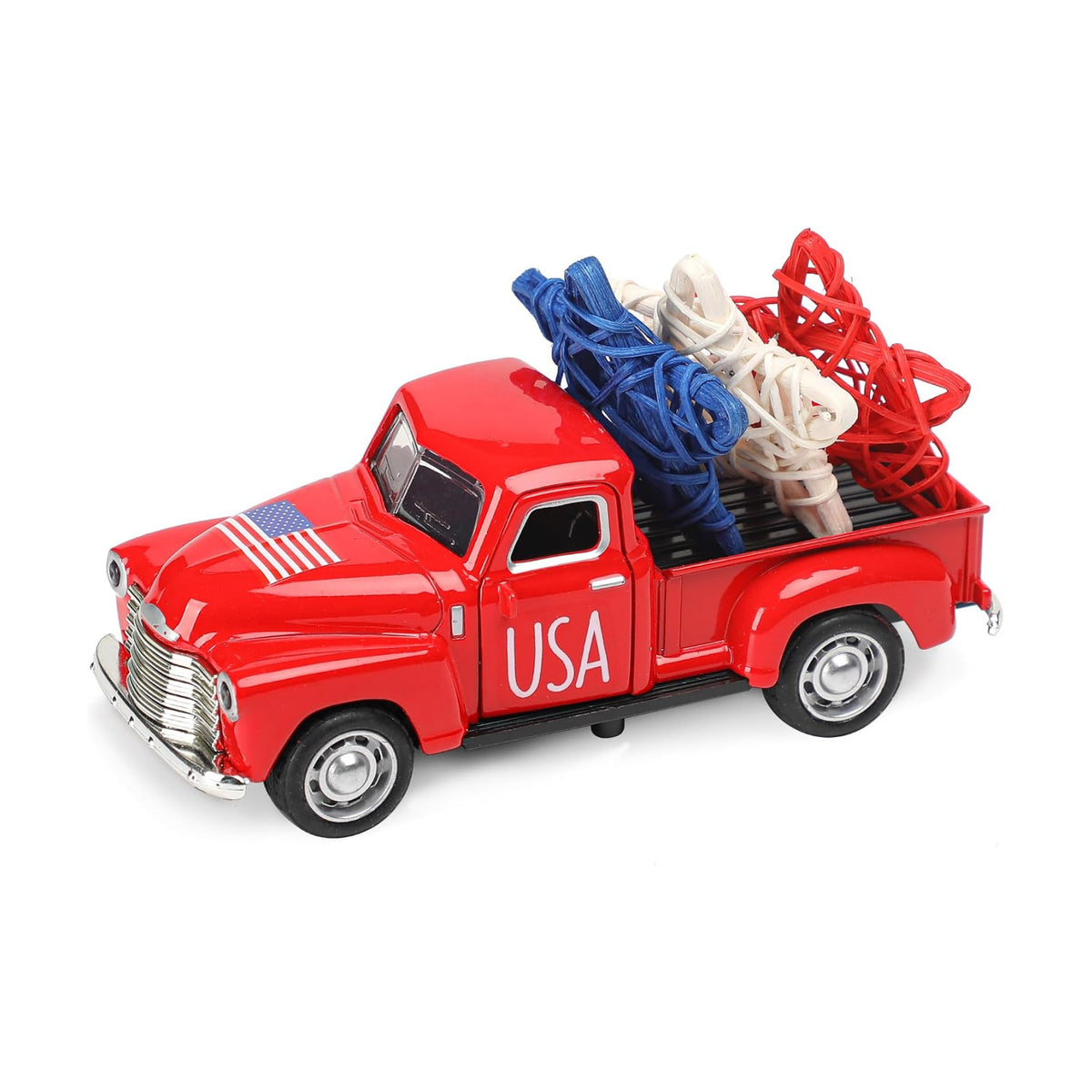 4th of July Truck Decorations - Farmhouse Metal Truck Car Decor with Stars Decorations, Patriotic Centerpieces for Tables - Lndependence Day Memorial Day Red White and Blue Tiered Tray Decor