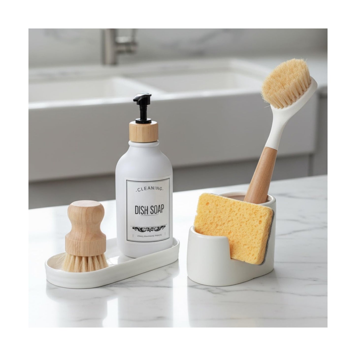 in 1 Ceramic Sponge&Brush Holder and Soap Tray Set / Shape-set / 3 Inch