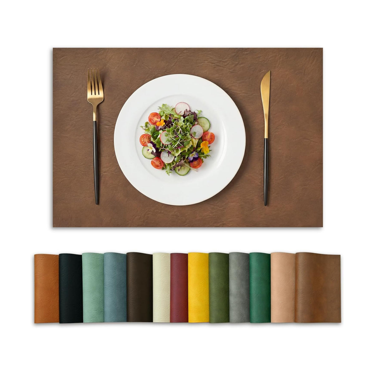 Artoid Mode Brown Faux Leather Placemats Set of 6, 12x18 Inch Waterproof Wipeable Heat Resistant Vinyl Place Mats