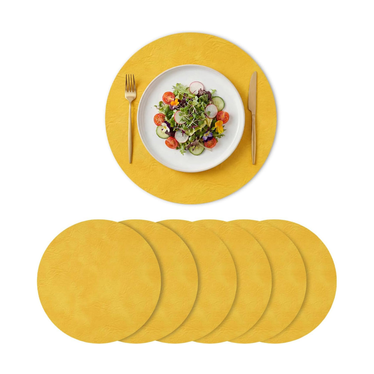 Artoid Mode Yellow Faux Leather Placemats Set of 6, 15 Inch Waterproof Wipeable Heat Resistant Vinyl Place Mats