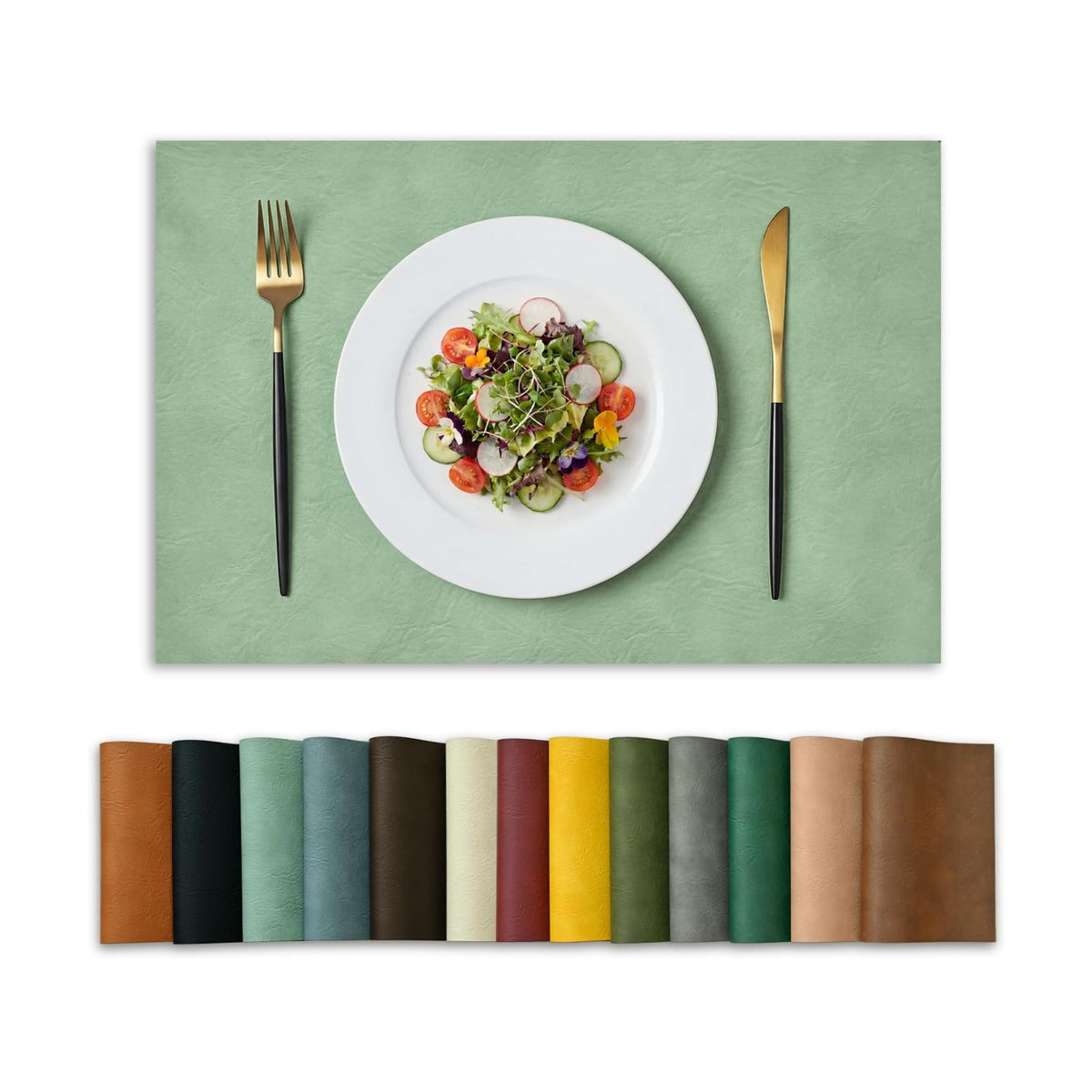 Artoid Mode Sage Faux Leather Placemats Set of 6, 12x18 Inch Waterproof Wipeable Heat Resistant Vinyl Place Mats