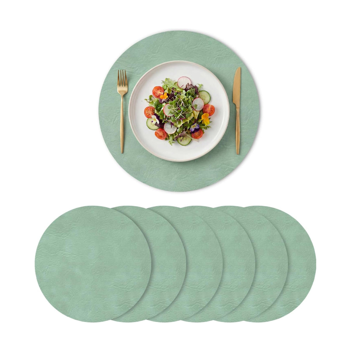 Artoid Mode Sage Faux Leather Placemats Set of 6, 15 Inch Waterproof Wipeable Heat Resistant Vinyl Place Mats