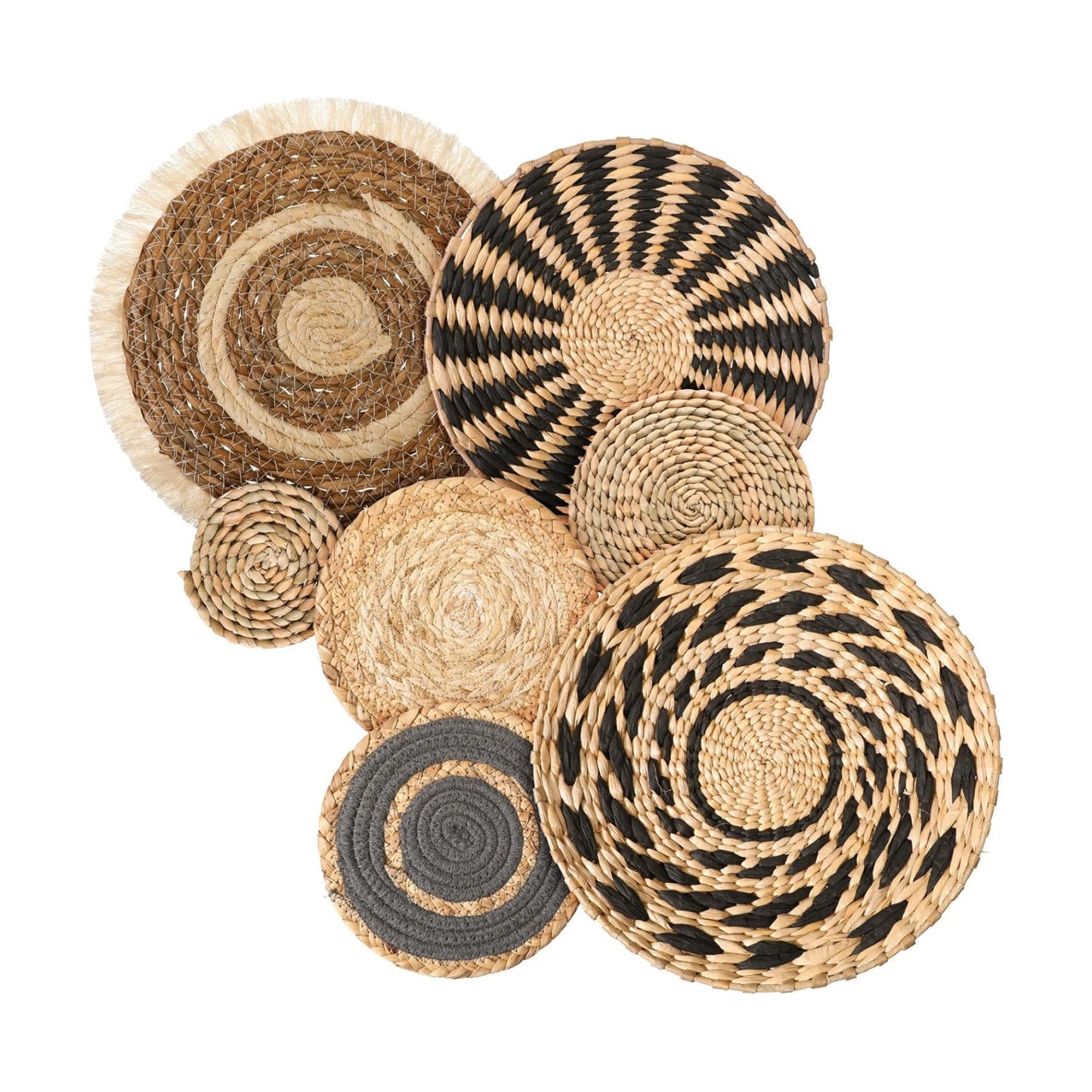 Boho Wall Basket Decor Decorative Hanging Woven Wall Basket Decor Round Farmhouse Hanging / Set of 7