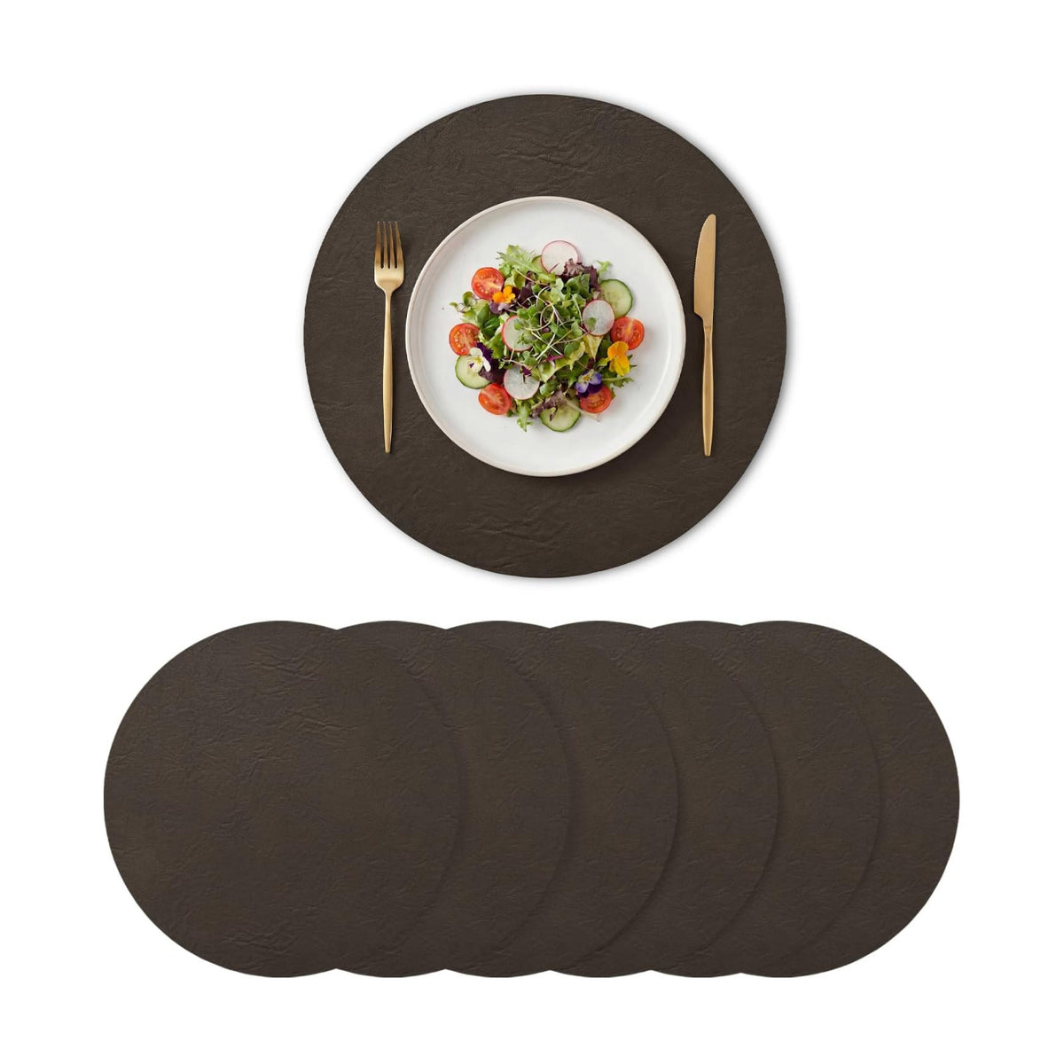Artoid Mode Coffee Faux Leather Placemats Set of 6, 15 Inch Waterproof Wipeable Heat Resistant Vinyl Place Mats