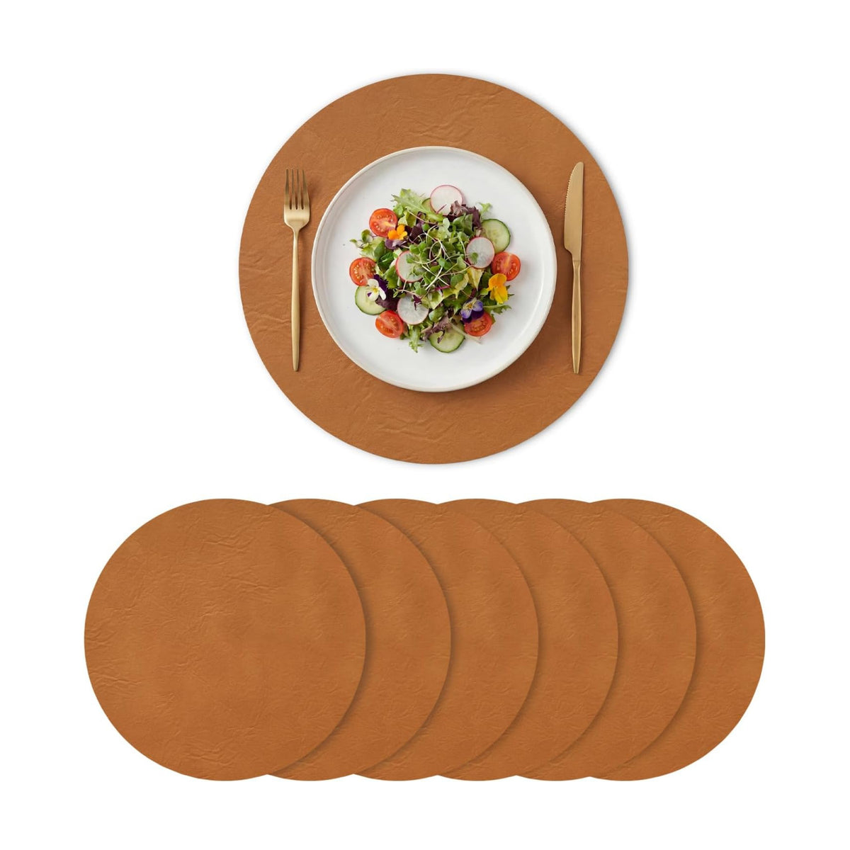 Artoid Mode Rust Faux Leather Placemats Set of 6, 15 Inch Waterproof Wipeable Heat Resistant Vinyl Place Mats