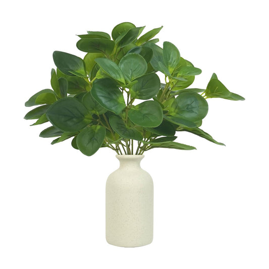 Small Fake Plant in Ceramic Pot / Fake Potted Plant with 2 Green Stems