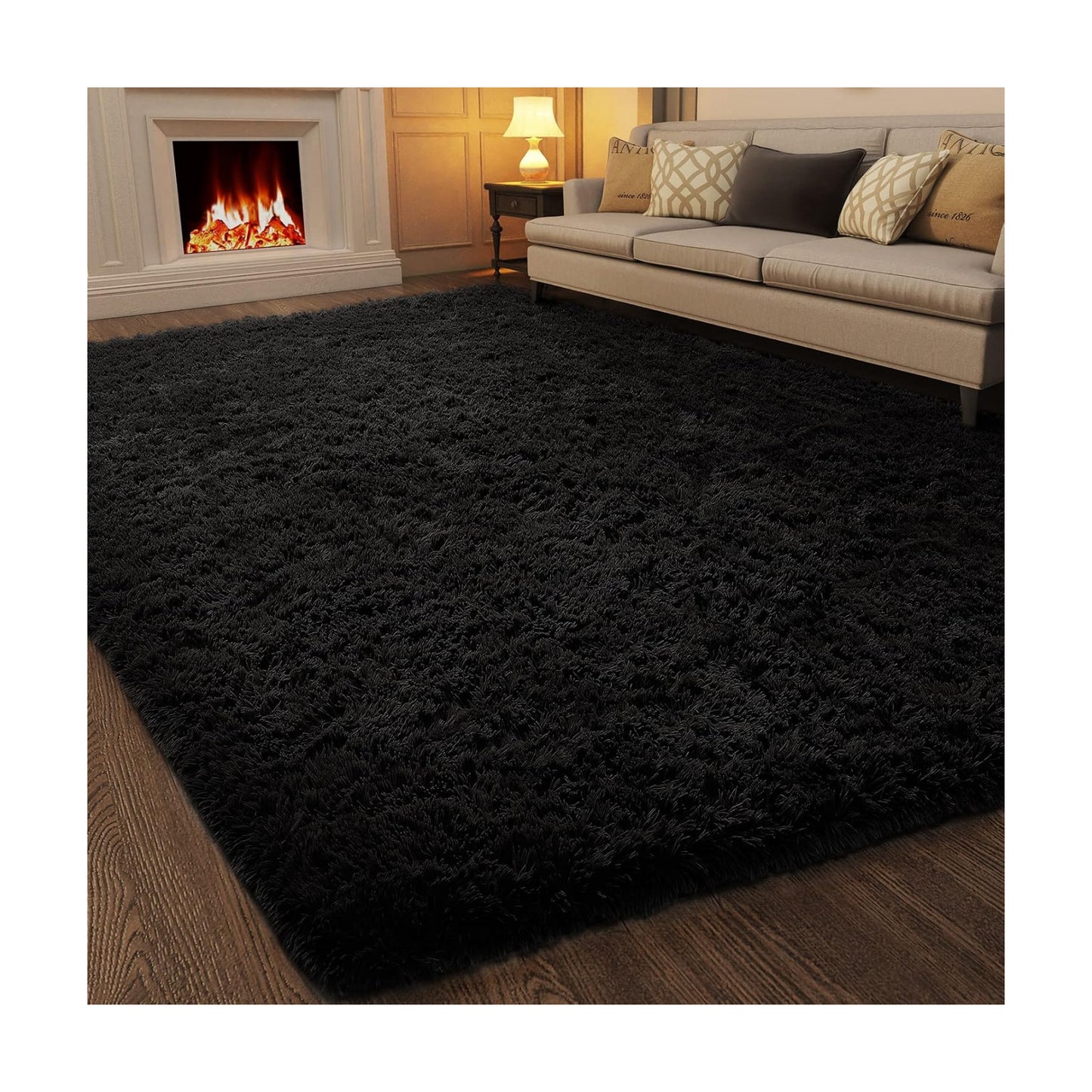 Ophanie 7x10 Black Area Rugs for Living Room,Large Shag Bedroom Carpet,Big Indoor Thick Soft Shaggy Nursery Rug,Fluffy