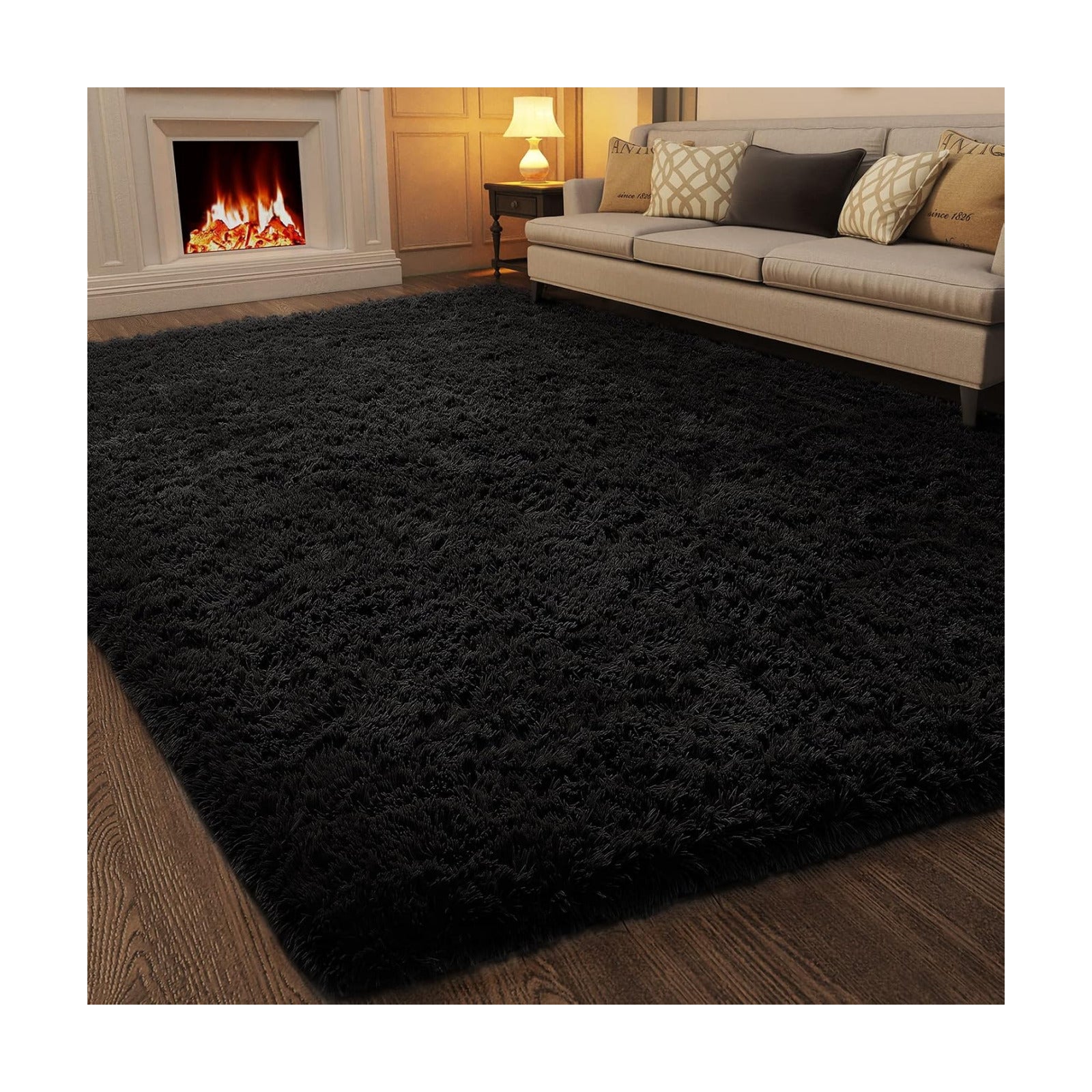 Ophanie 7x10 Black Area Rugs for Living Room,Large Shag Bedroom Carpet,Big Indoor Thick Soft Shaggy Nursery Rug,Fluffy