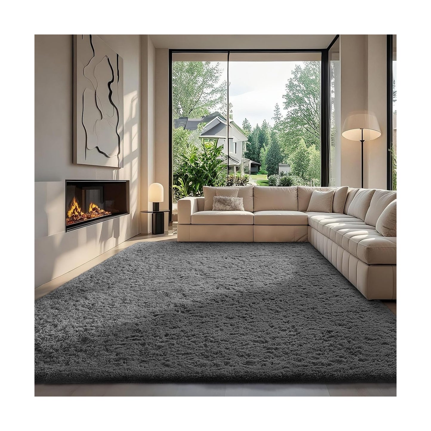 Ophanie 7x10 Area Rugs for Living Room,Upgrade Non-Slip Fluffy Soft Large Shag Bedroom Carpet,Grey Big Indoor Thick