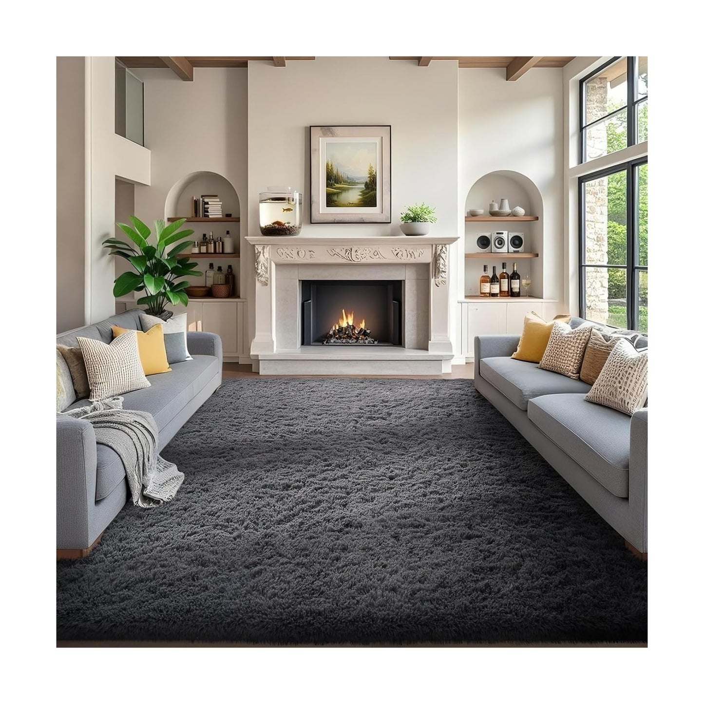 Ophanie 7x9 Area Rugs,Upgrade Non-Slip Fluffy Soft Rugs for Living Room,Large Shag Grey Fuzzy Plush Rug,Gray Shaggy Big