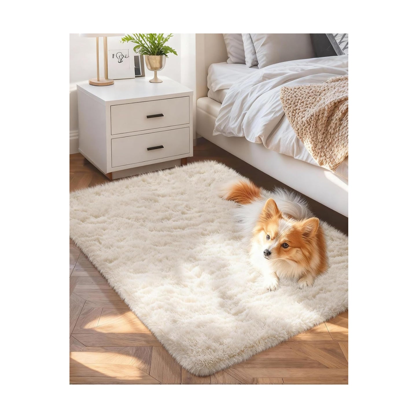 Ophanie Small Ivory Entryway Throw Rugs for Bedroom, 2x4 Mini Area Rug, Affordable Non Slip Fluffy Carpet, Fuzzy Soft