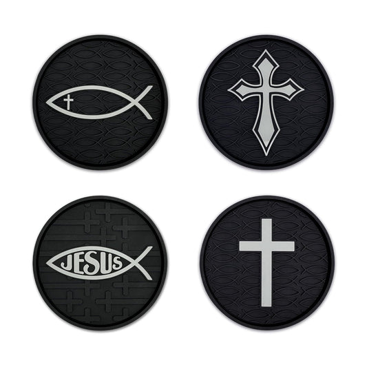 Christian Jesus Fish and Crosses Textured 3D Automotive Religious / Religious 4-pack / Set of 4