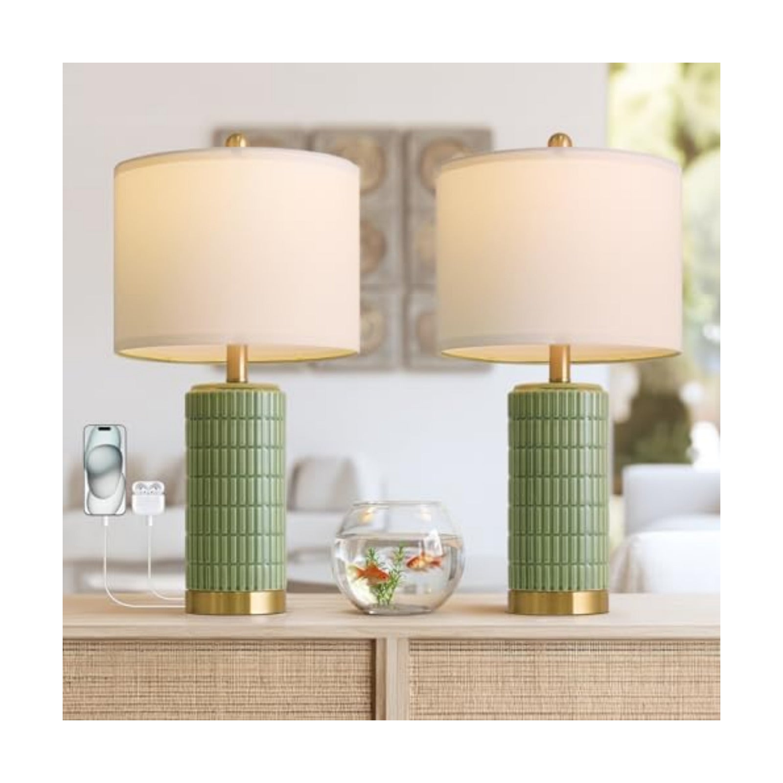 PoKat Bedside Table Lamps Set of 2 for Living Room with 2 USB Ports, 21.5'' Small Modern Nightstand Lamps for Bedroom