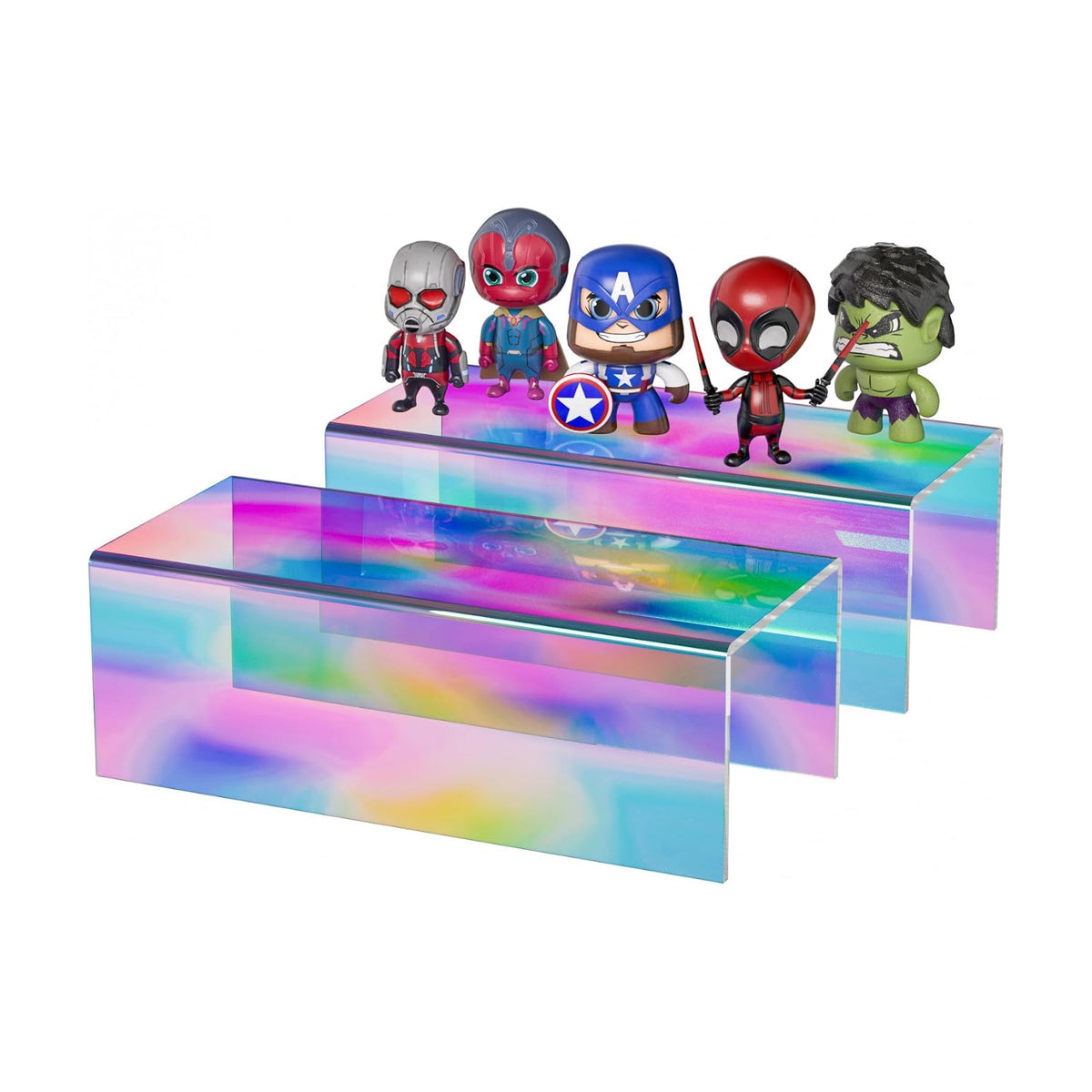 Sezanrpt Acrylic Shelf Riser 12x5.1x4 pack of 2, Iridescent Acrylic Stand for Funko Pop, Collectibles, Brand Store