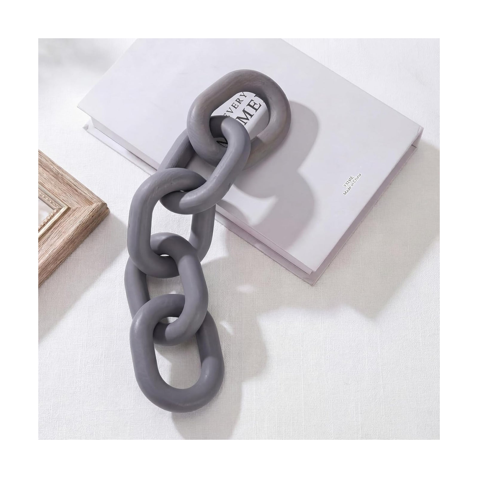 Decorative Wood Chain Link Decor Rustic 5 Link Wooden Chain Ornament Farmhouse / Gray / 13.78 Inch