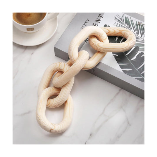 Decorative Wood Chain Link Decor Rustic 5 Link Wooden Chain Ornament / Wood Color / 13.78 Inch