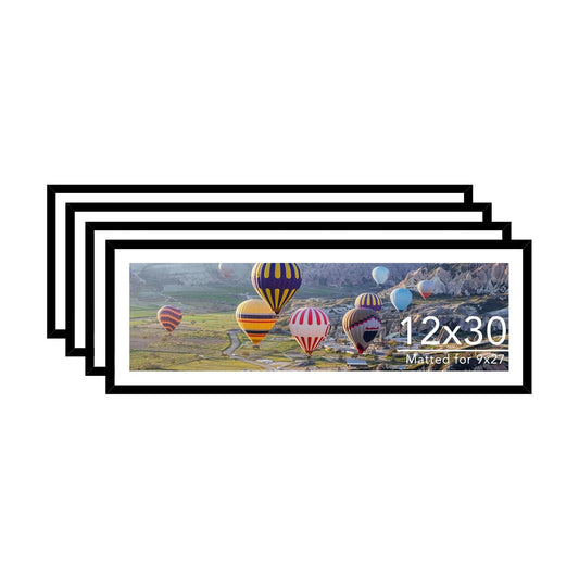 JCJMY 12x30 Picture Frame with 9x27 Mat Set of 4, Display Photo 9x27 with Mat or 12 x 30 Without Mat, Wall Hanging