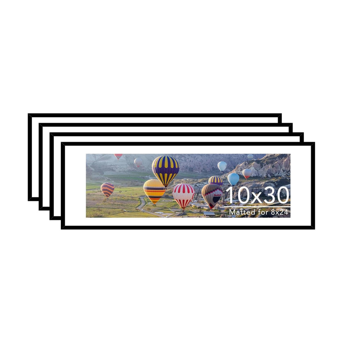JCJMY 10x30 Picture Frame with 8x24 Mat Set of 4, Display Photo 8x24 with Mat or 10 x 30 Without Mat, Wall Hanging