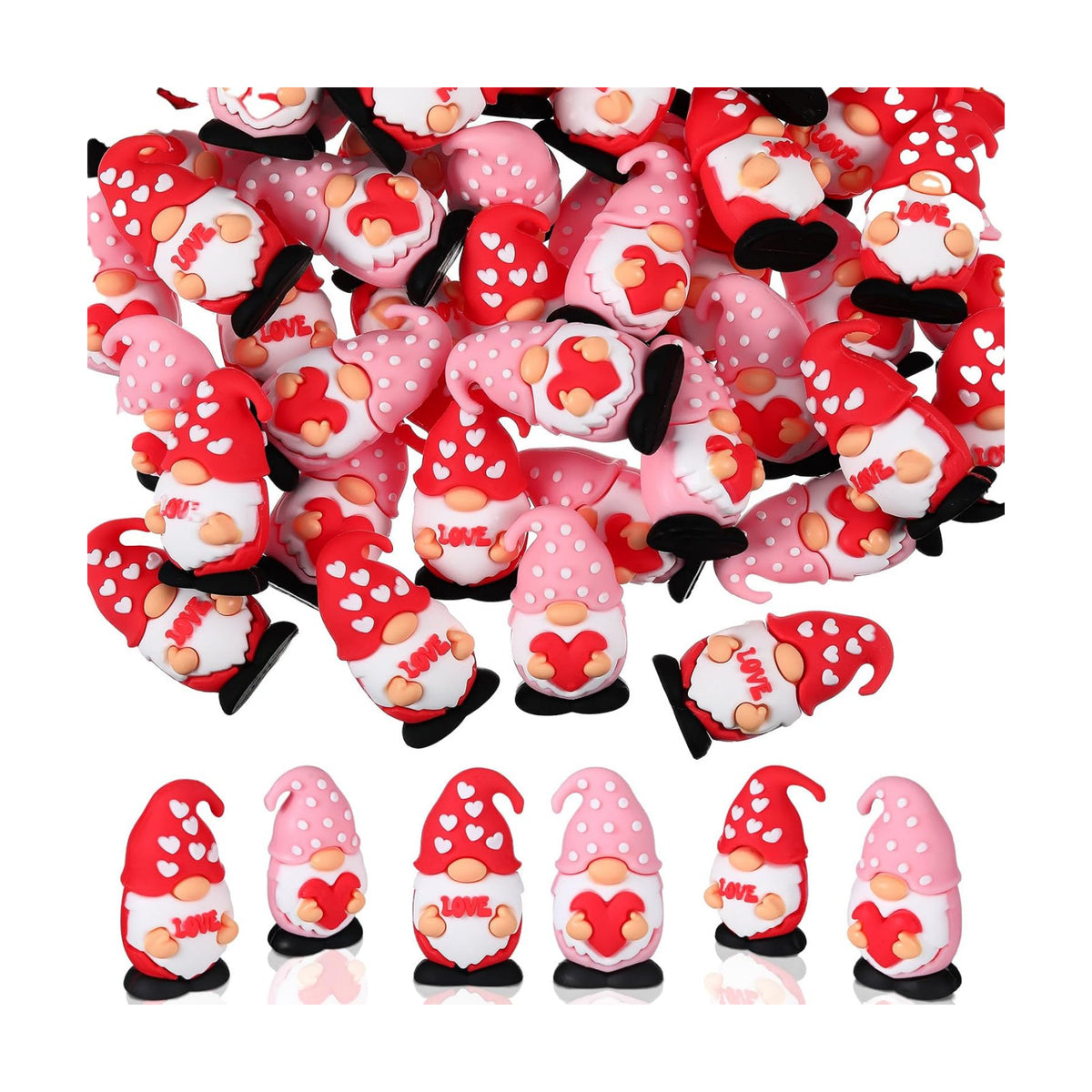 Lunmon 50 Pcs Mini Valentine's Day Gnomes Bulks 1.57 Inch PVC Pink Gnomes Figurine Gifts Valentine's Day Collectible Figurines for Home Tabletop Farmhouse Shelf Decorations