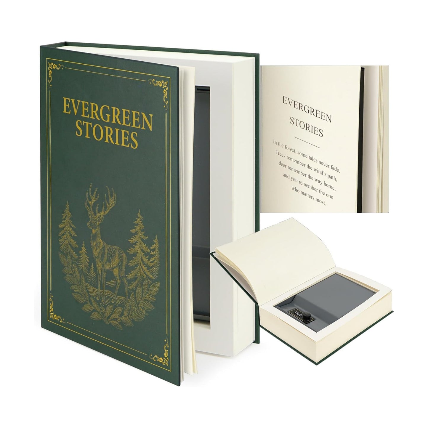 Large Decorative Book Safe / Green-evergreen Stories / 10.82 x 7.67 x 1.77