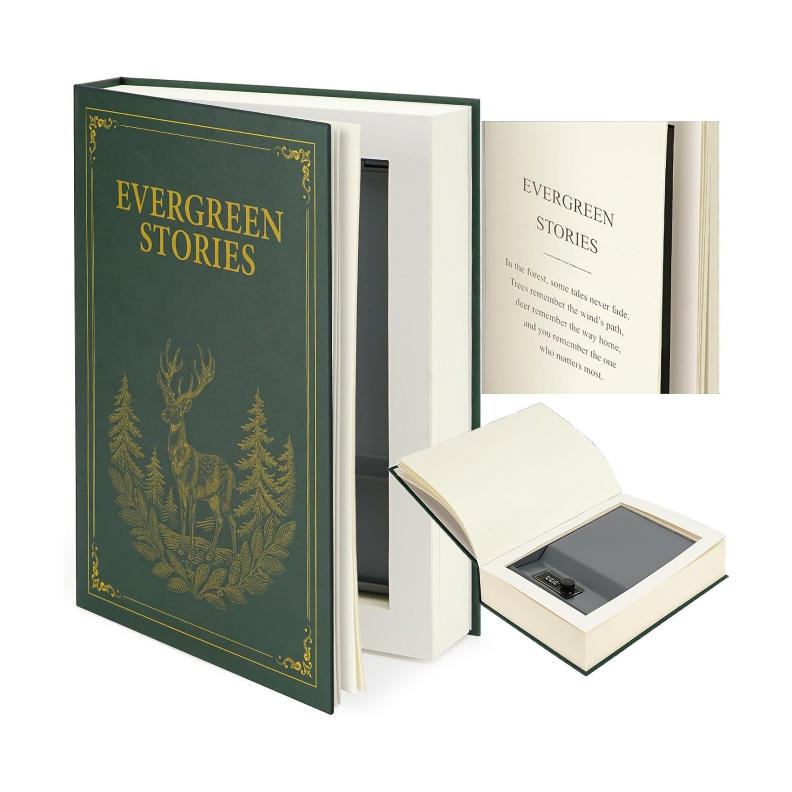 Large Decorative Book Safe / Green-evergreen Stories / 10.82 x 7.67 x 1.77